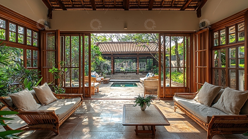 高清大图下载【趣麦麦图】室内通向户外庭院