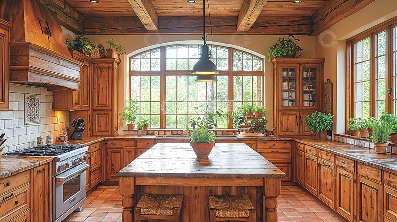 高清大图下载【趣麦麦图】温馨木质乡村厨房