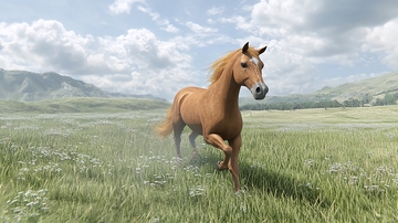 奔腾的栗色马儿在草原上奔跑