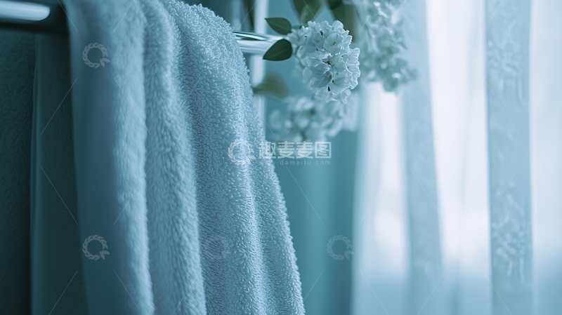 高清大图下载【趣麦麦图】浴巾挂在浴室毛巾架上