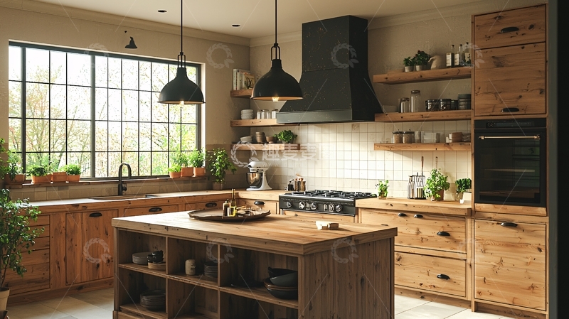 高清大图下载【趣麦麦图】现代简约原木厨房