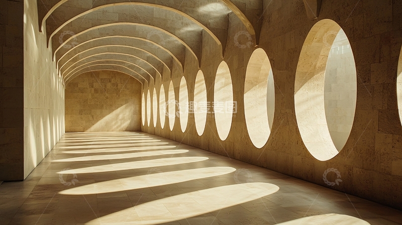 高清大图下载【趣麦麦图】拱形走廊光影