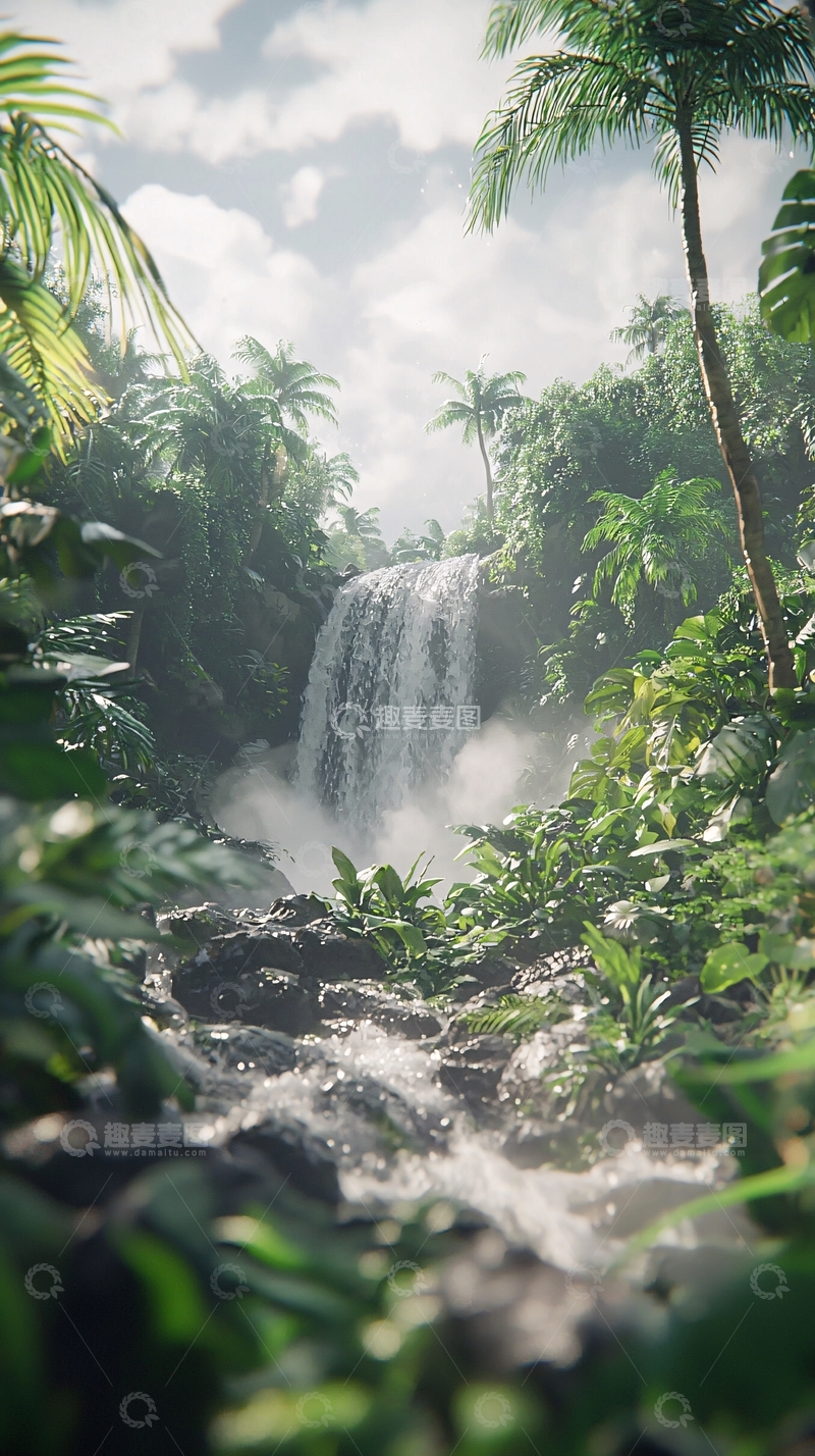 高清大图下载【趣麦麦图】热带雨林瀑布