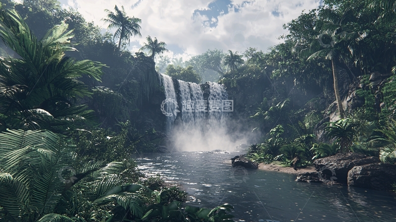高清大图下载【趣麦麦图】热带雨林瀑布景观