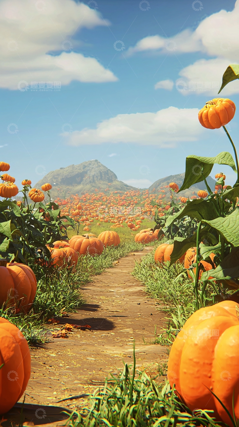 高清大图下载【趣麦麦图】阳光下的南瓜田