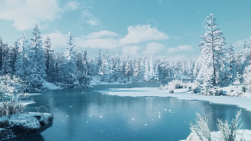 高清大图下载【趣麦麦图】冰雪覆盖的宁静湖泊