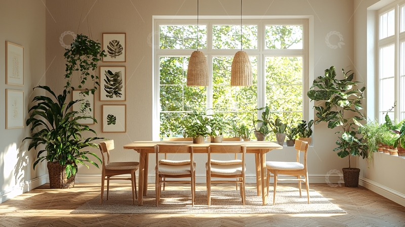 高清大图下载【趣麦麦图】明亮舒适的原木色餐厅