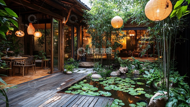 高清大图下载【趣麦麦图】庭院餐厅夜景