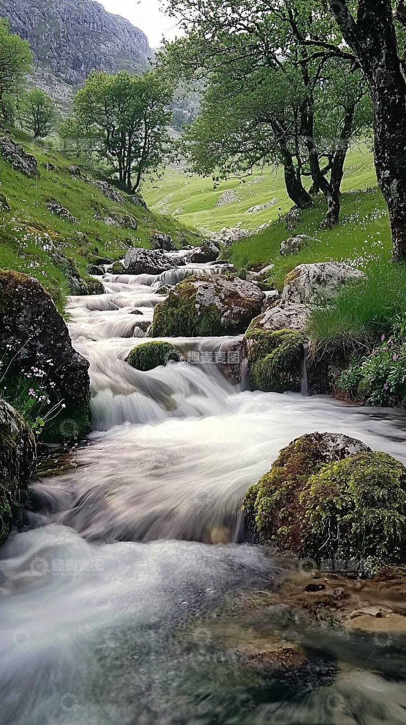 高清大图下载【趣麦麦图】山间溪流绿树成荫