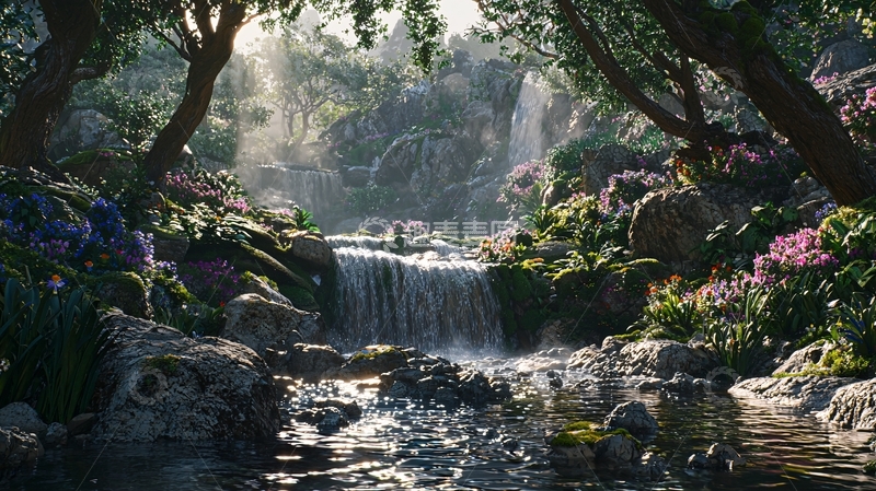 高清大图下载【趣麦麦图】梦幻森林瀑布溪流