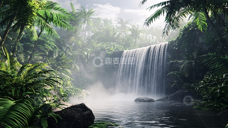 高清大图下载【趣麦麦图】热带雨林瀑布