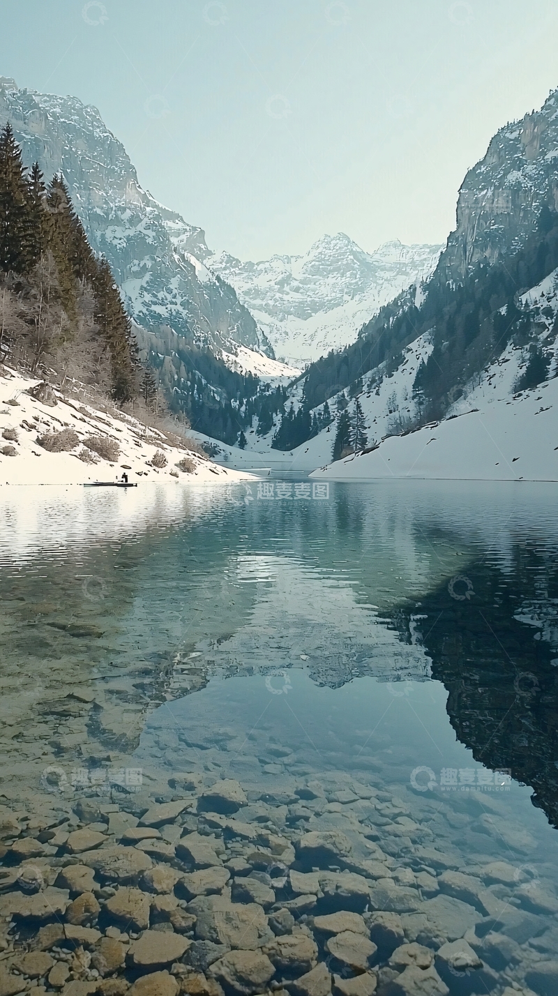 高清大图下载【趣麦麦图】雪山湖泊倒影