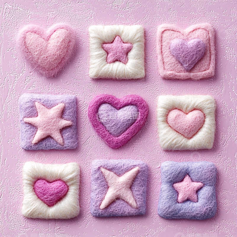 高清大图下载【趣麦麦图】粉色系毛毡爱心星星拼贴