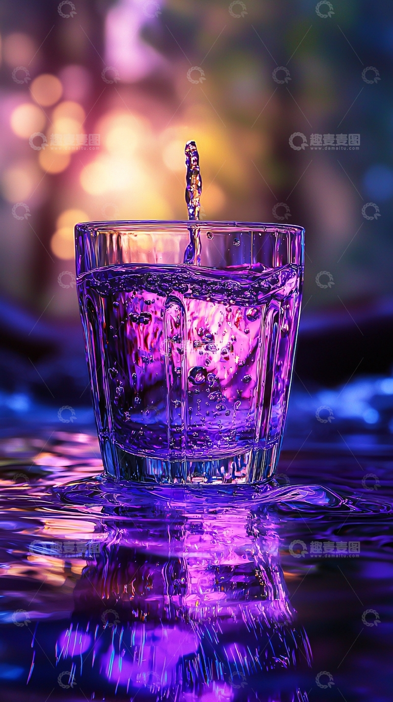 高清大图下载【趣麦麦图】紫色液体倒入玻璃杯