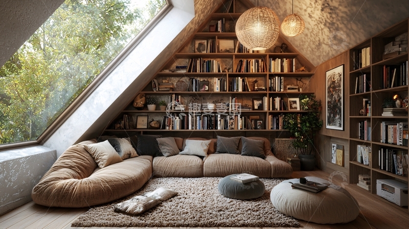 高清大图下载【趣麦麦图】阁楼中的舒适读书角