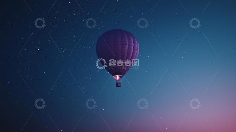 高清大图下载【趣麦麦图】深紫色热气球夜空