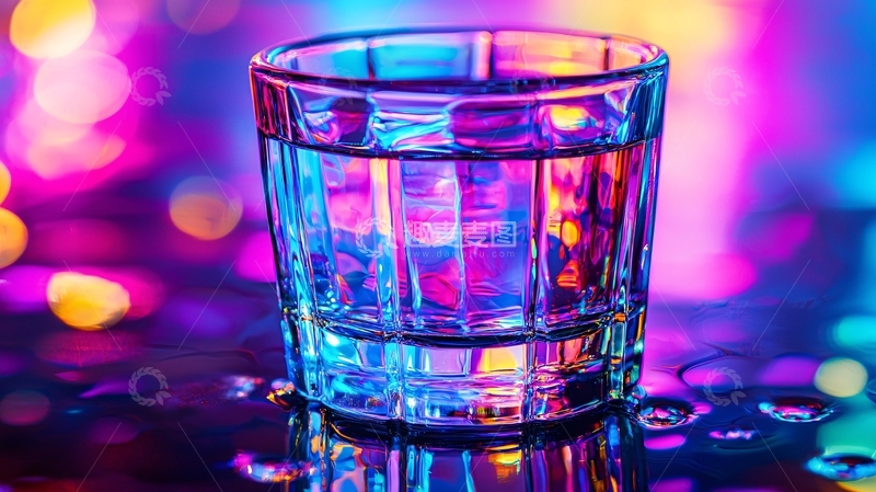 高清大图下载【趣麦麦图】彩色灯光下的酒杯