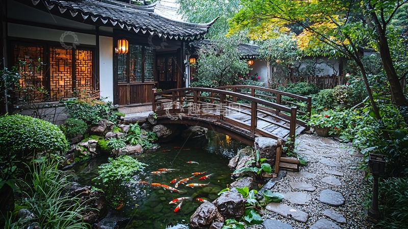 高清大图下载【趣麦麦图】中式庭院小桥流水人家