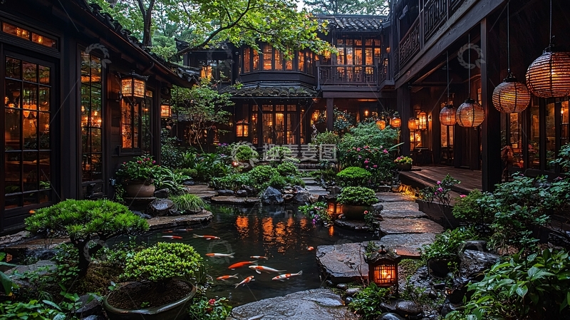 高清大图下载【趣麦麦图】古典庭院灯笼