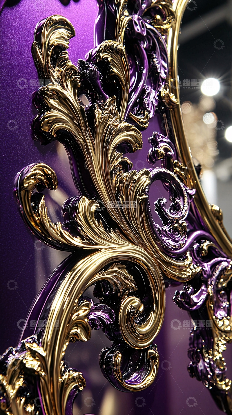 高清大图下载【趣麦麦图】紫色金色雕花镜子