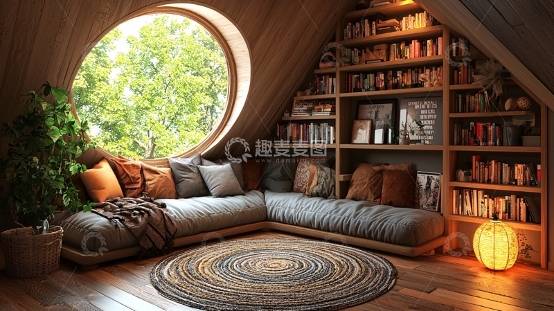 高清大图下载【趣麦麦图】阁楼圆窗阅读室
