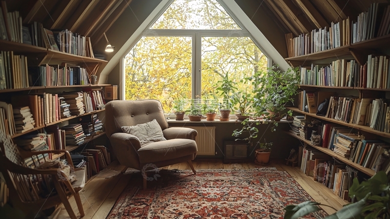 高清大图下载【趣麦麦图】阁楼图书馆