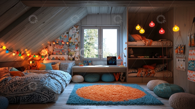 高清大图下载【趣麦麦图】阁楼儿童房温馨设计