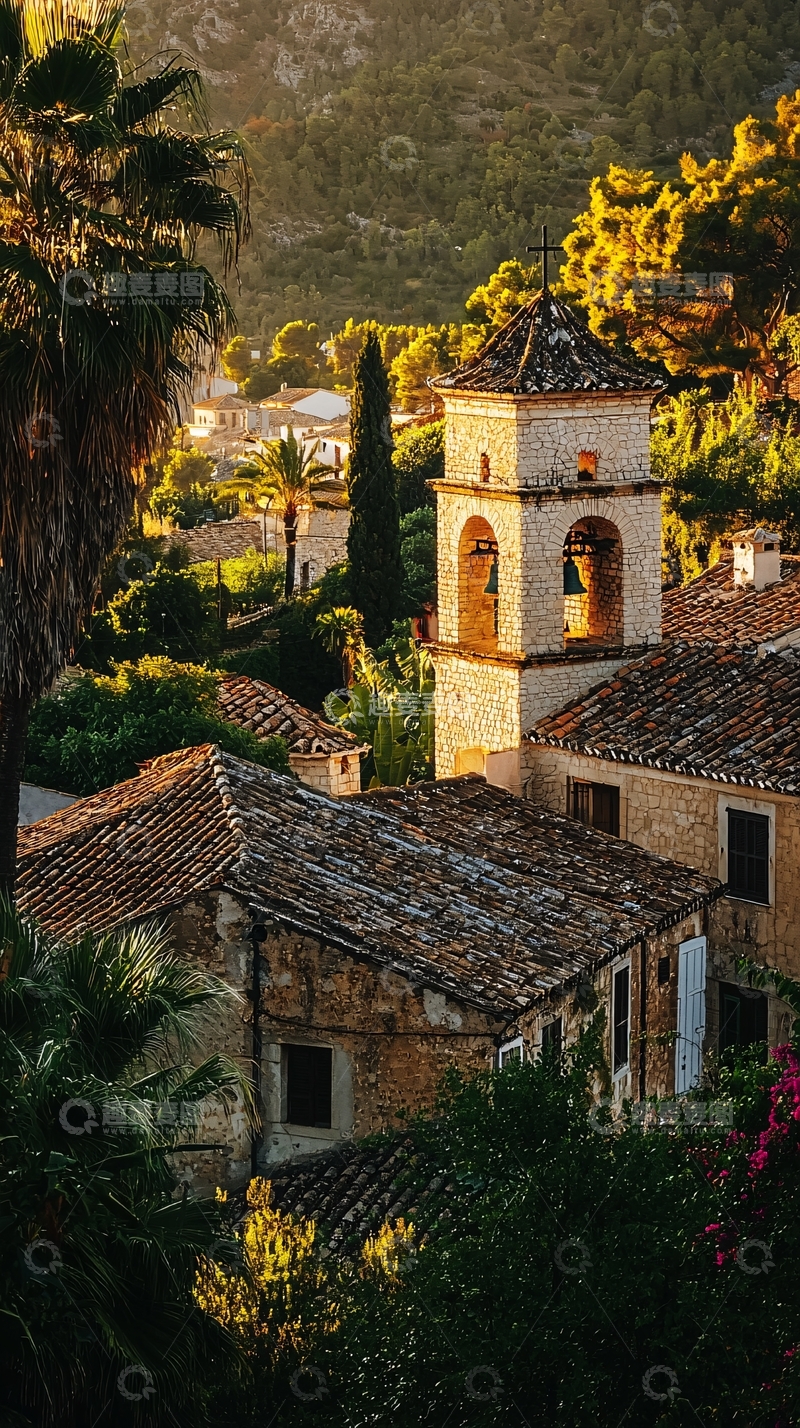 高清大图下载【趣麦麦图】夕阳下的西班牙小镇