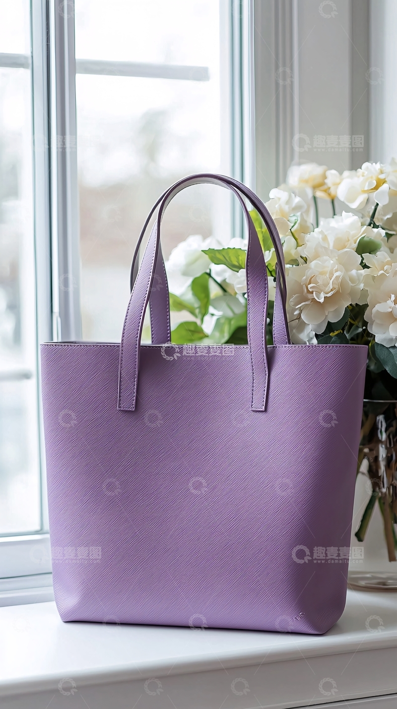高清大图下载【趣麦麦图】薰衣草紫皮质手提包