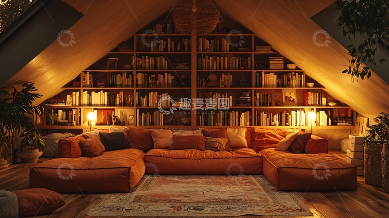 高清大图下载【趣麦麦图】阁楼书房温暖舒适的沙发