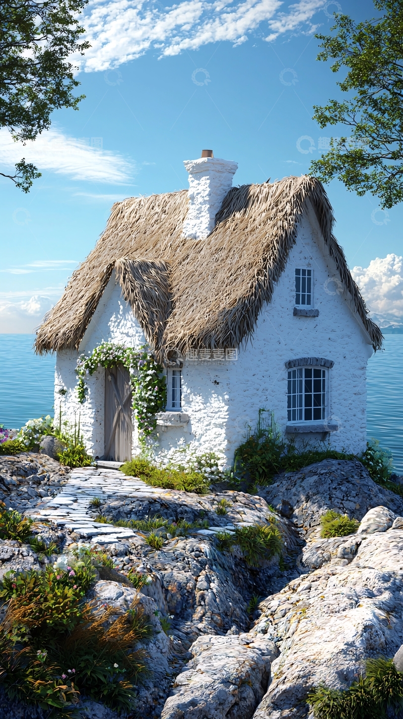 高清大图下载【趣麦麦图】海边茅草屋