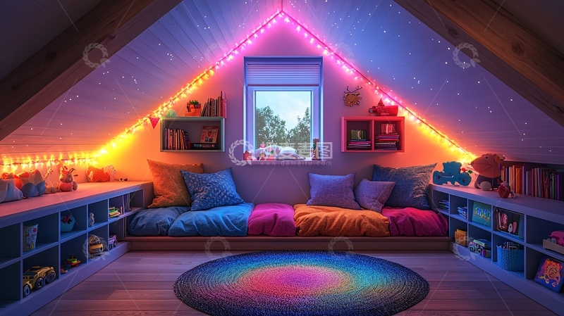 高清大图下载【趣麦麦图】阁楼温馨灯光卧室