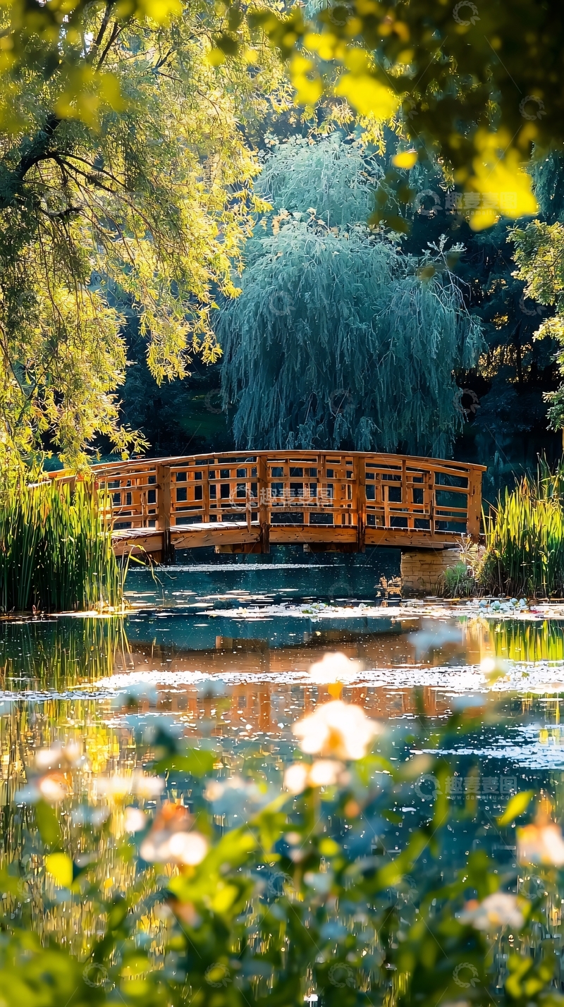 高清大图下载【趣麦麦图】木桥倒影公园景色