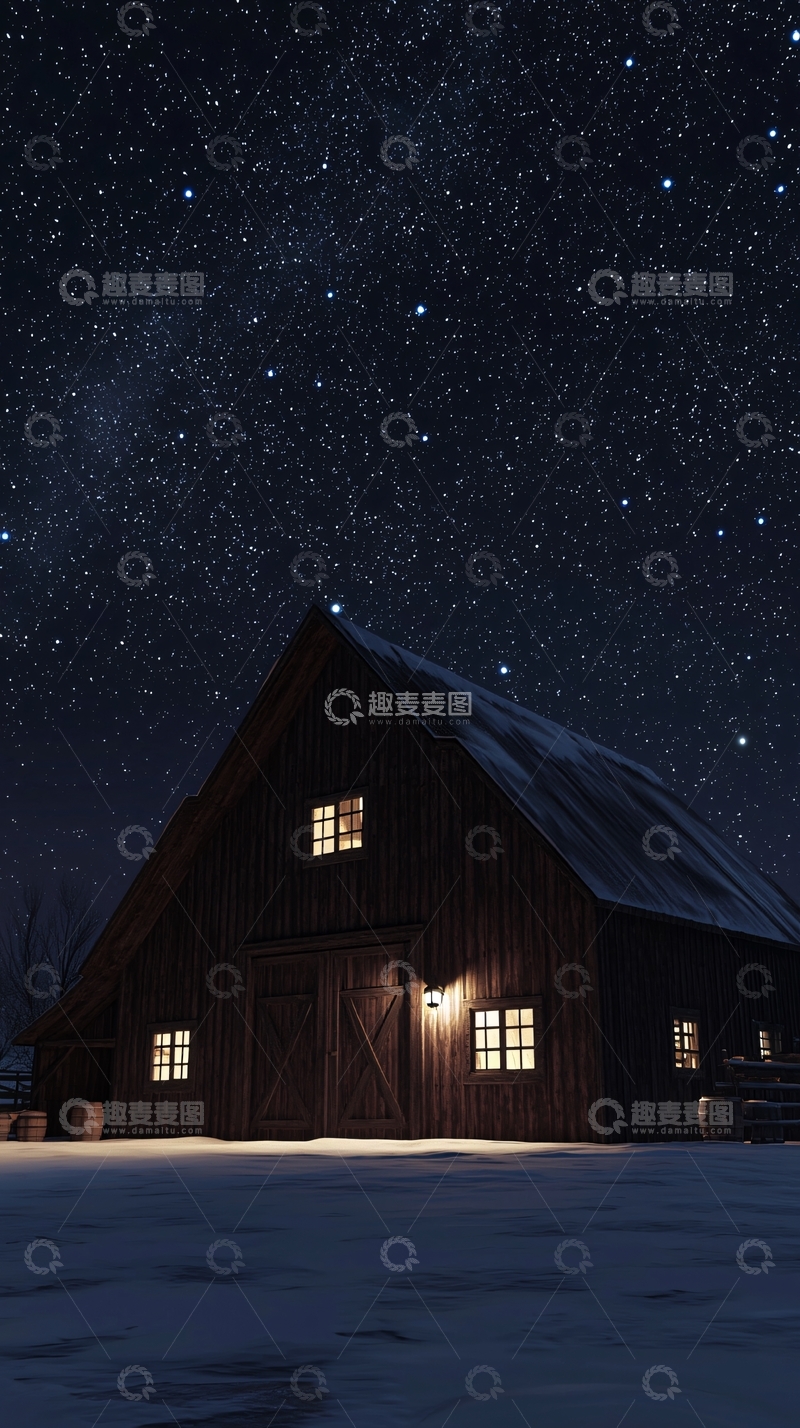 高清大图下载【趣麦麦图】星空下的木屋
