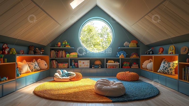 高清大图下载【趣麦麦图】阁楼儿童房玩具收纳