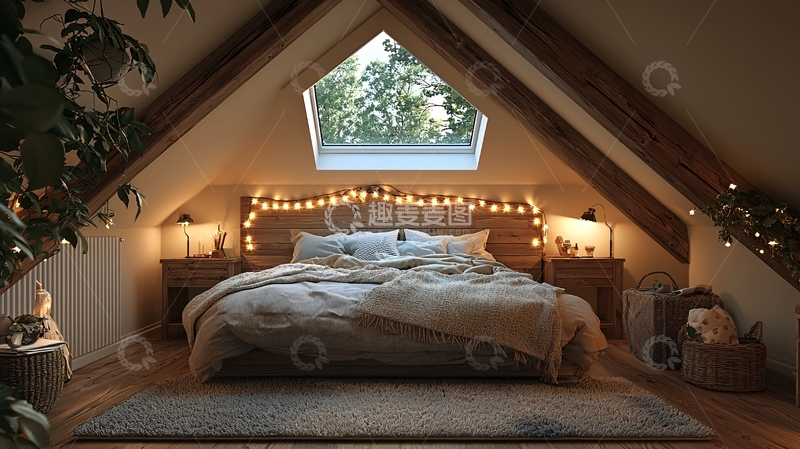高清大图下载【趣麦麦图】阁楼卧室温馨舒适夜晚