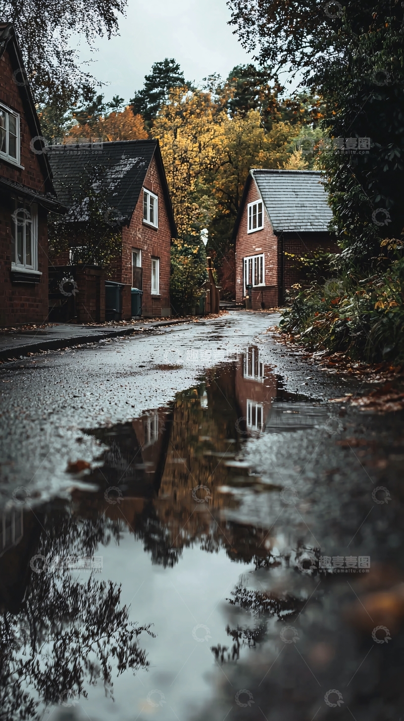 高清大图下载【趣麦麦图】秋雨后的红砖小路