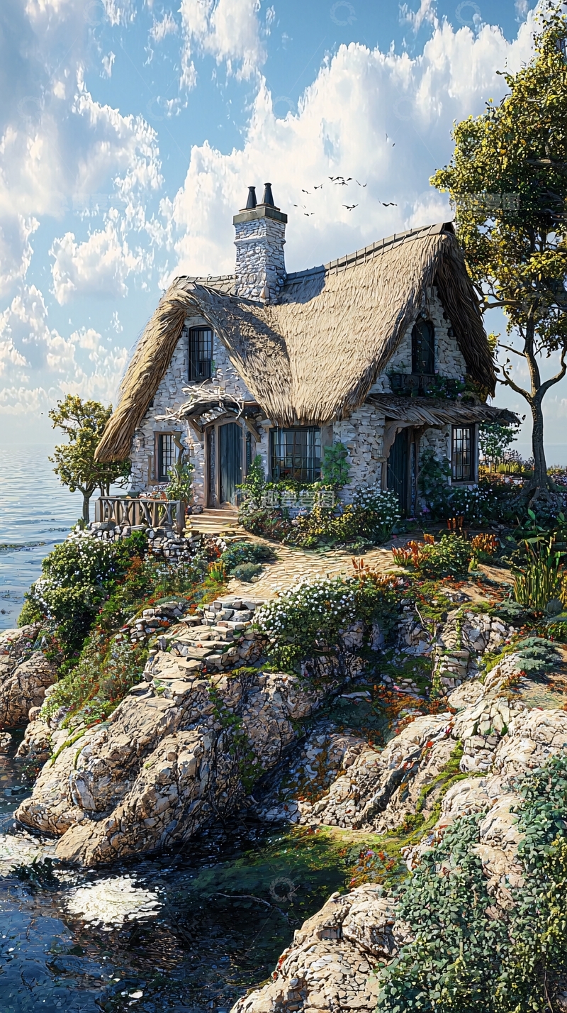 高清大图下载【趣麦麦图】海边茅草屋