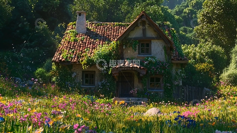 高清大图下载【趣麦麦图】绿植环绕的乡间小屋
