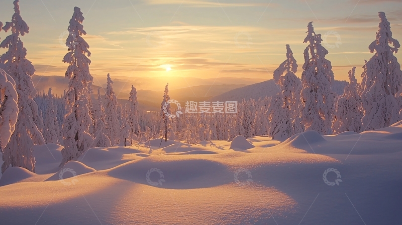 高清大图下载【趣麦麦图】雪景日落
