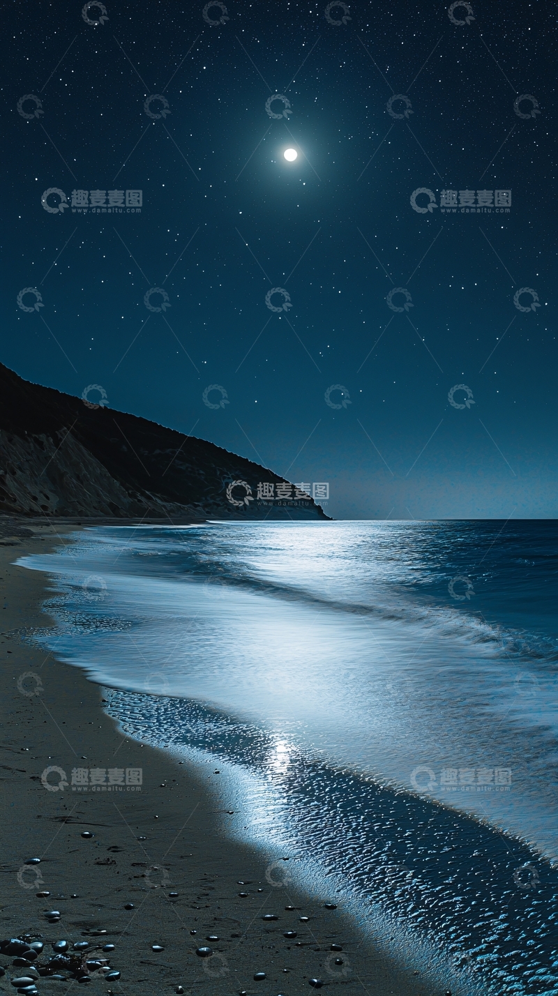 高清大图下载【趣麦麦图】深夜的月光海滩