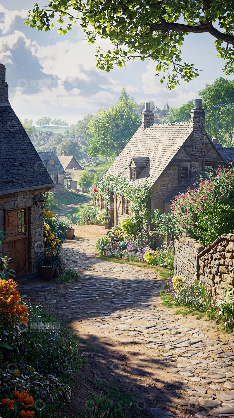 高清大图下载【趣麦麦图】阳光下的欧洲乡村小路