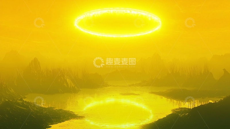 高清大图下载【趣麦麦图】黄昏天空中的金色光环