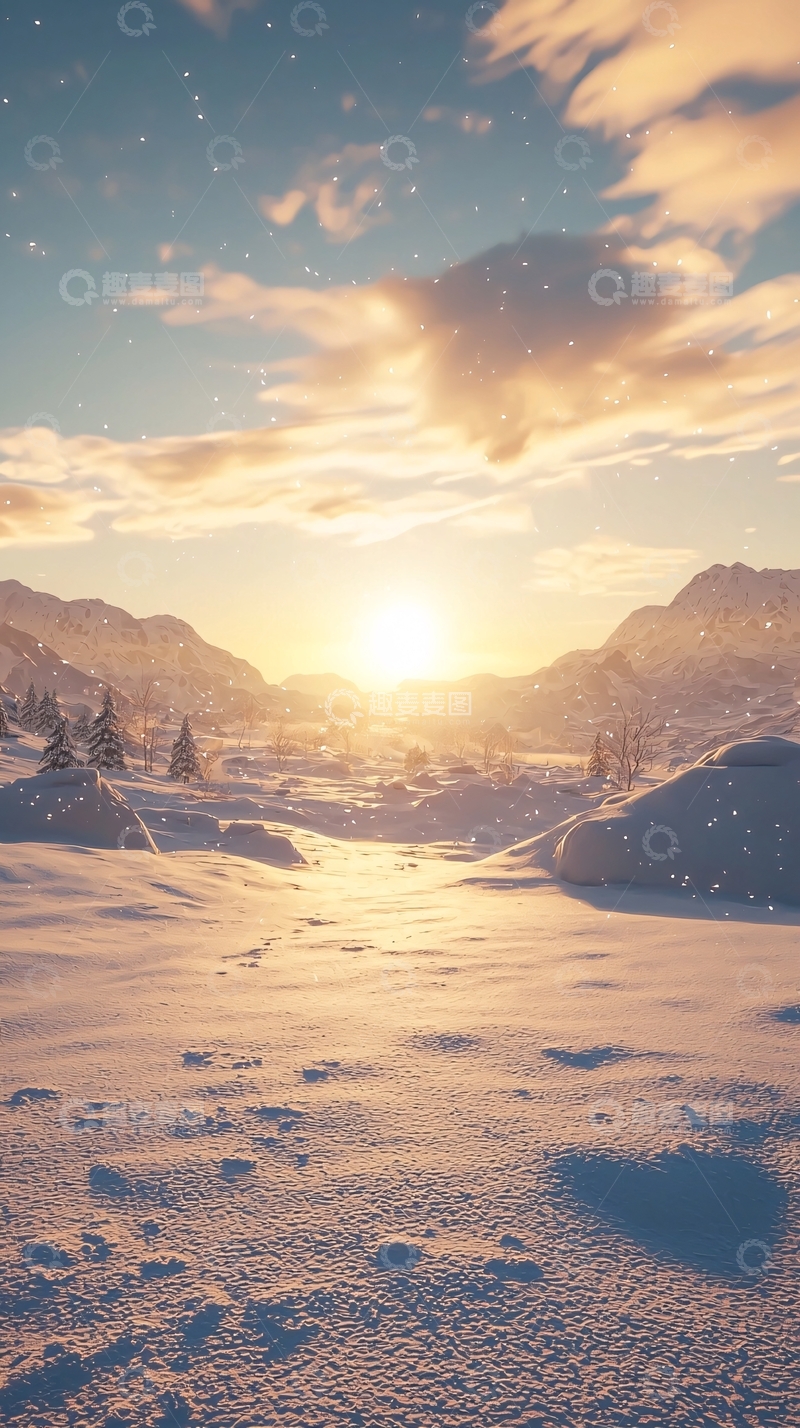 高清大图下载【趣麦麦图】雪山日落