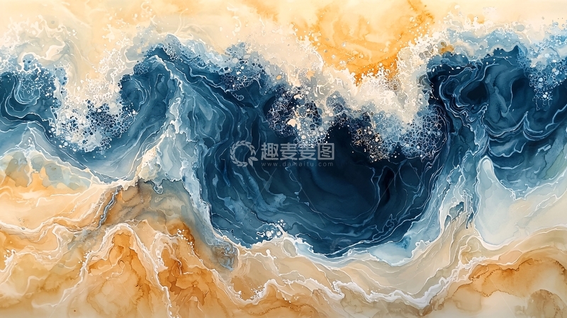 高清大图下载【趣麦麦图】抽象水彩海浪纹理