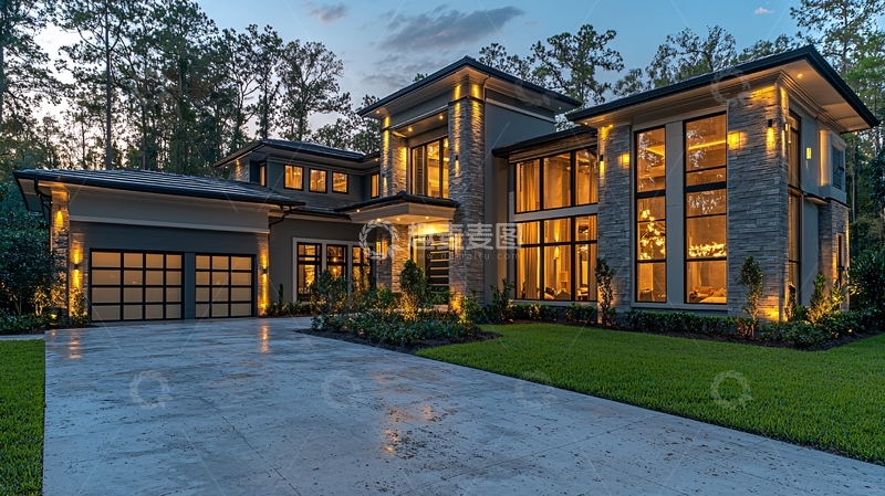 高清大图下载【趣麦麦图】现代风格豪宅夜景