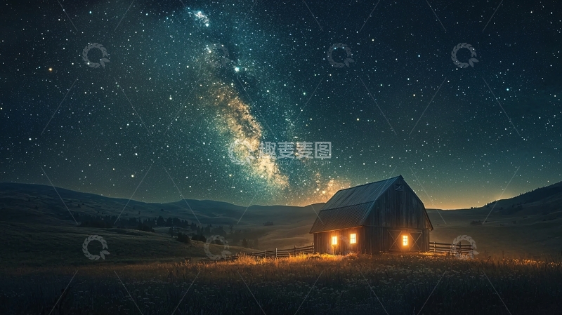 高清大图下载【趣麦麦图】星空下的木屋