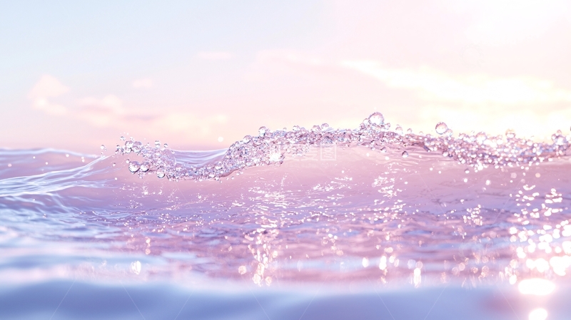 高清大图下载【趣麦麦图】粉色天空下的水波荡漾