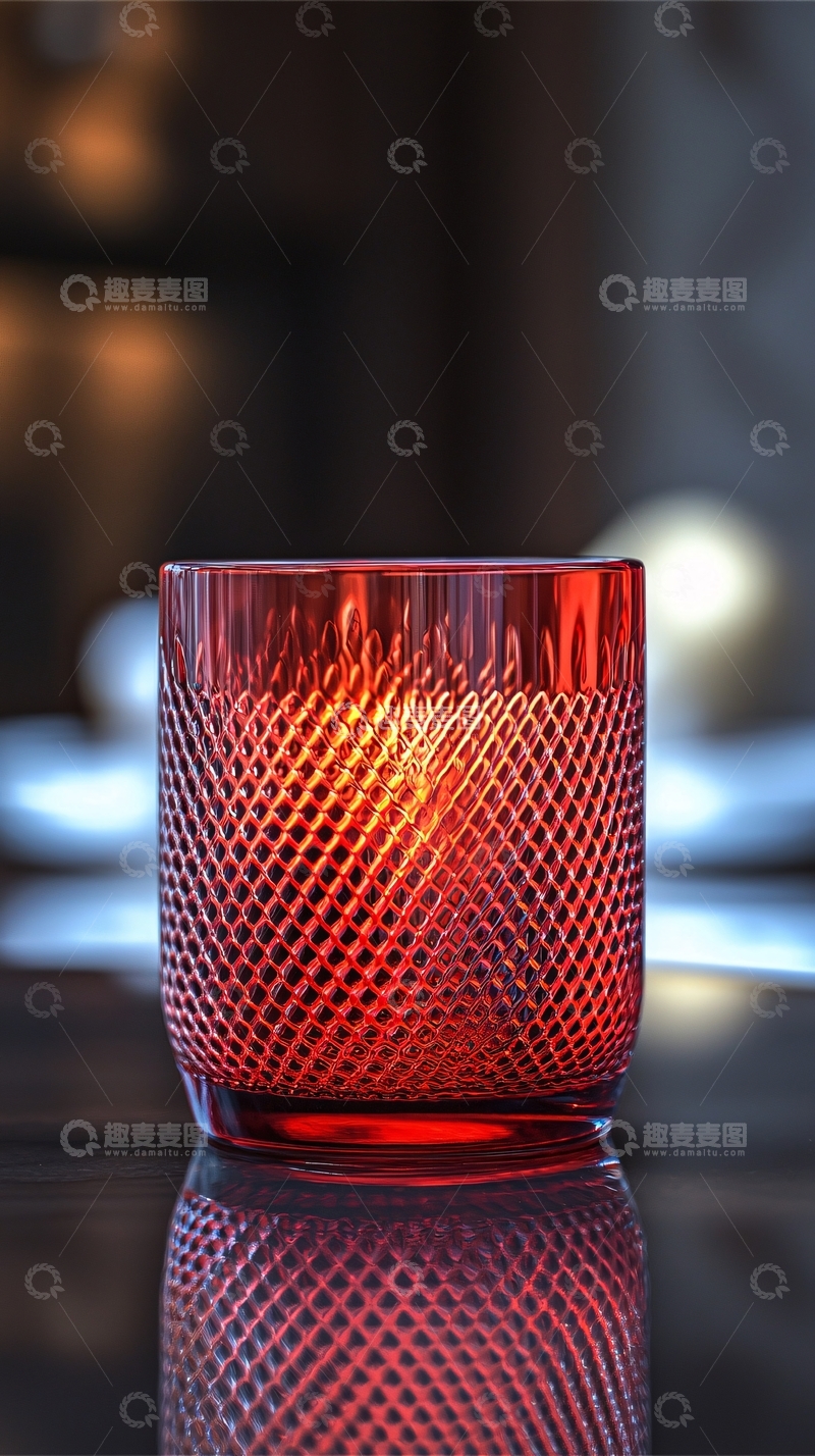 高清大图下载【趣麦麦图】红色雕花玻璃烛台