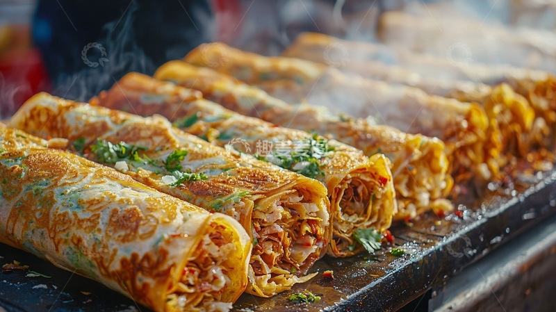 高清大图下载【趣麦麦图】煎饼卷着蔬菜肉类美食